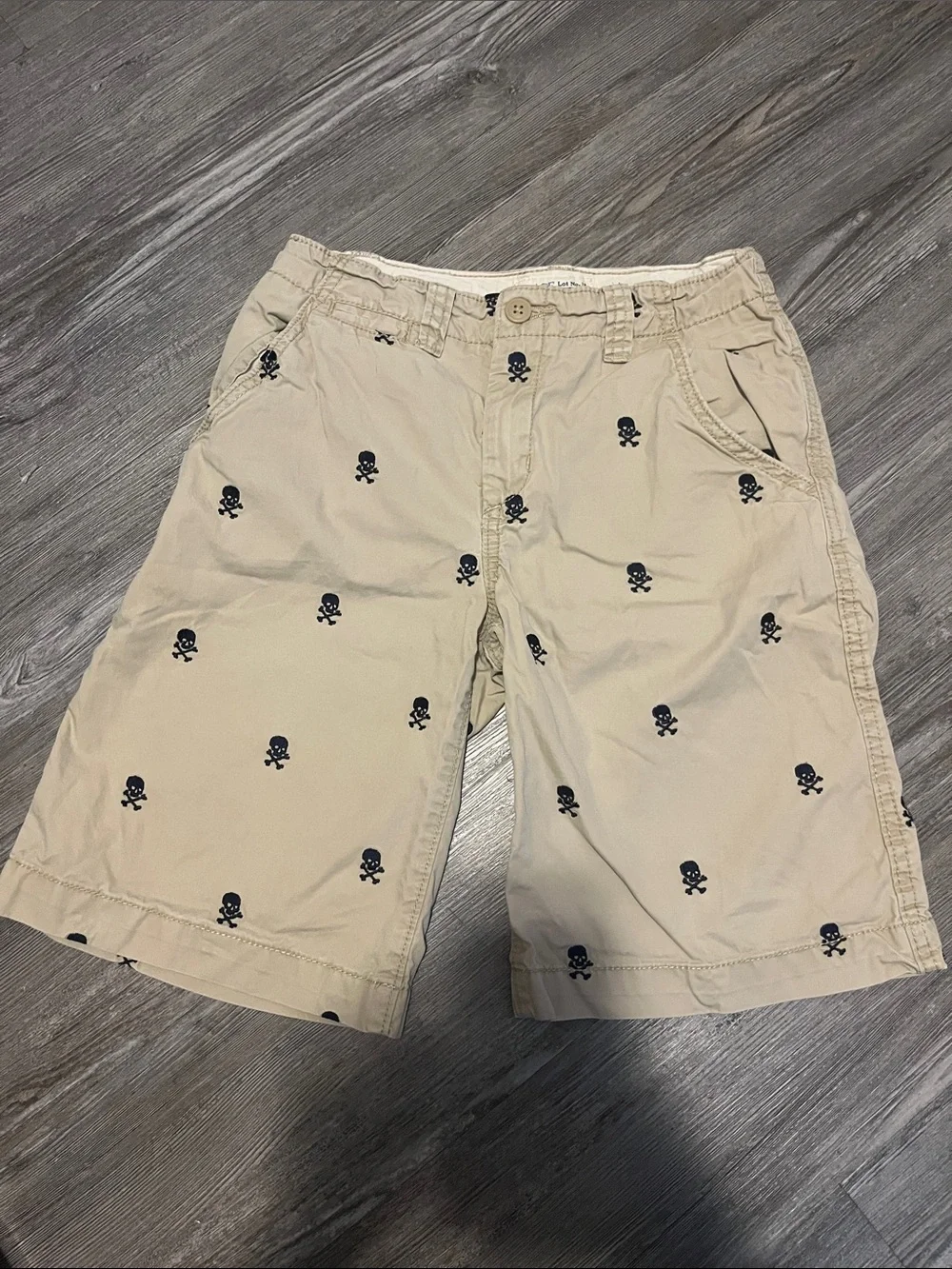 The Children's Place Beige Shorts with Navy Skull Embroidery